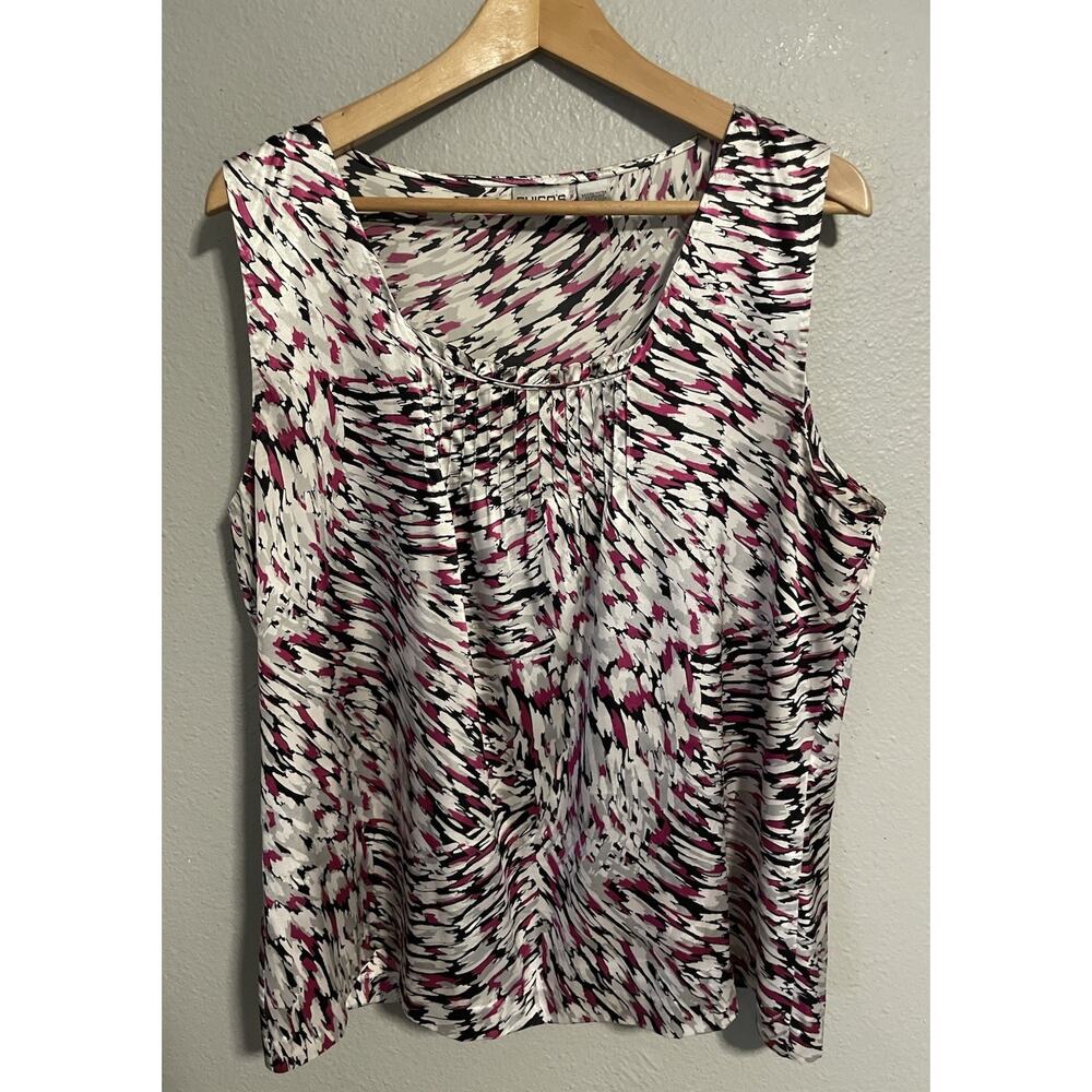 Chicos Womens Top Size 3 US XL Abstract Print Satin Sleeveless Career Modern